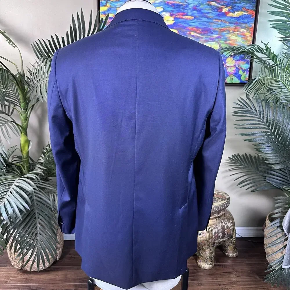 Massimo Dutti Men 46R Sportcoat Super 130s Wool Tonal deep blue